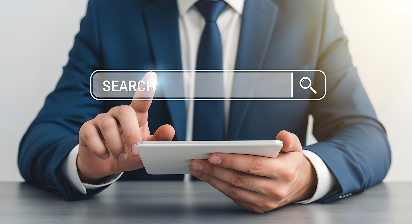 picture of a search bar on a laptop operated by a man