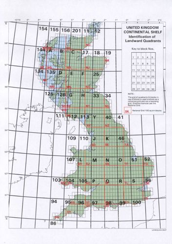 Map of the UKCS illustrating the relationship between the National Grid and quadrants